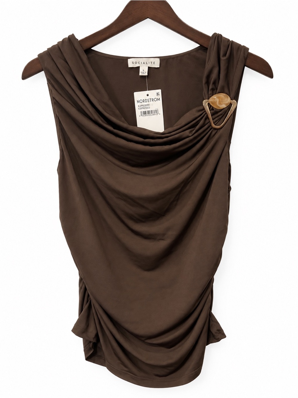 Socialite Chocolate Brown One-Shoulder Draped Dress with Buckle